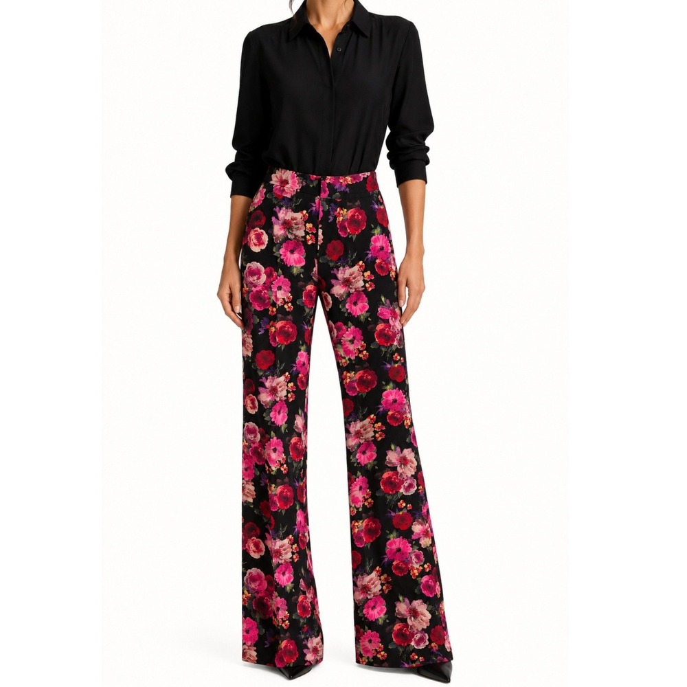 Alice and Olivia Teeny Bootcut Pants Floral Black Pink Size 6 Dark Romantic